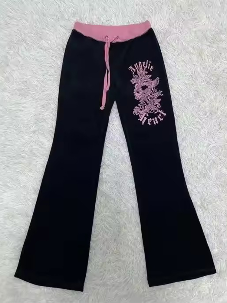 クラシックスリムブーツカットパンツ女性ヒップホップストリート巾着ズボン春秋 Y2K ピンク-黒ハイストリートブーツカットパンツ