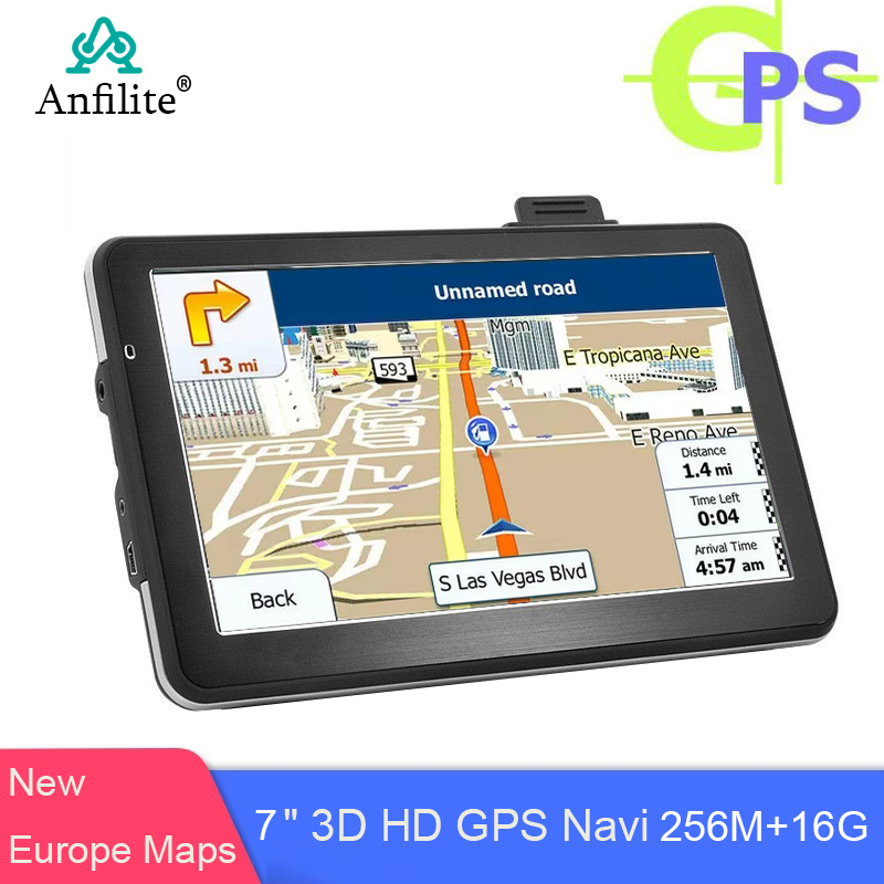 7 インチカー GPS ナビゲーション FM 16 ギガバイト/256 メガバイト FM MP3 MP4 グローバルマップナビゲーター新しいヨーロッパ生涯無料アップデート