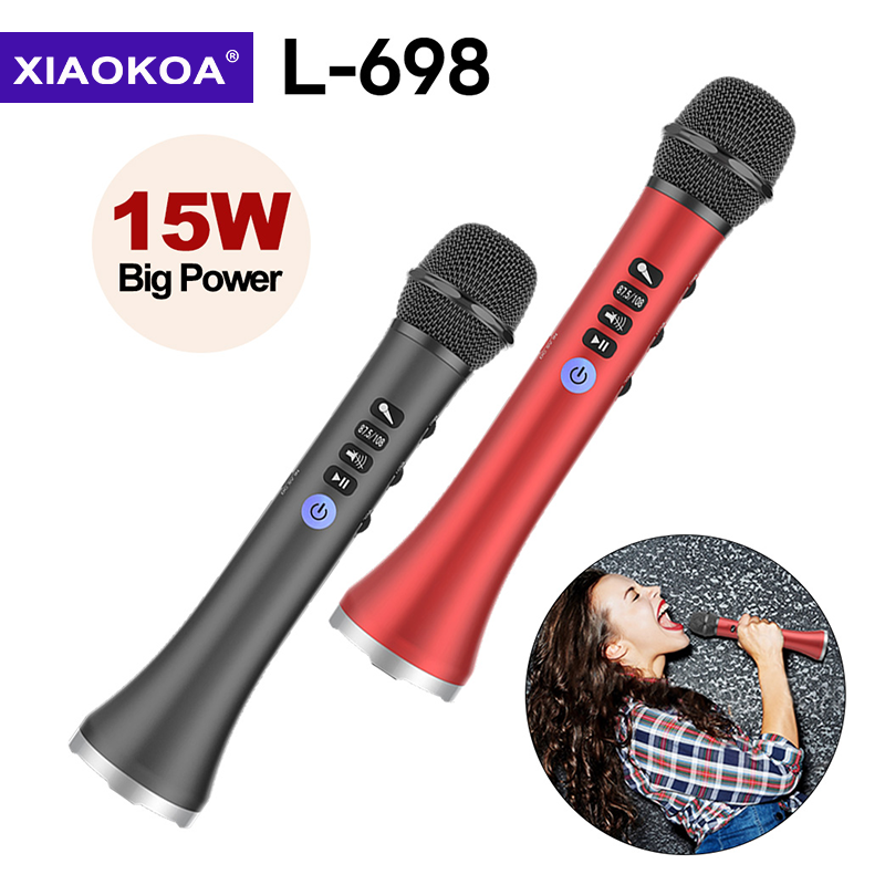 XIAOKOA L-698 15 ワットワイヤレスカラオケマイク Bluetooth スピーカー 4000mah 2in1 ハンドヘルド歌う