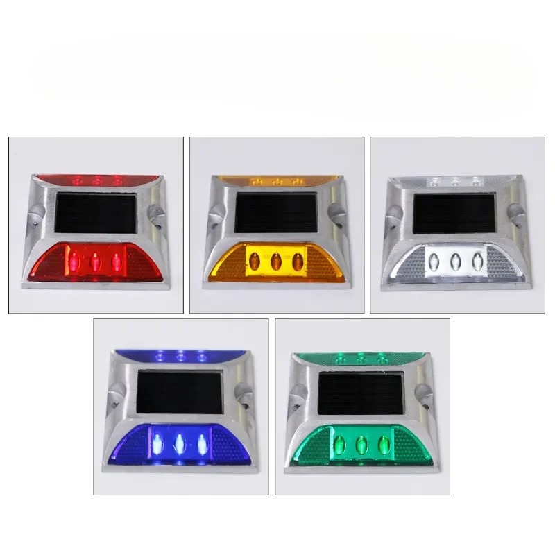 4 個ソーラースパイクライトプロファイルラベル LED 高速道路鋳造アルミニウム地面埋設ライトフラッシュ道路警告灯
