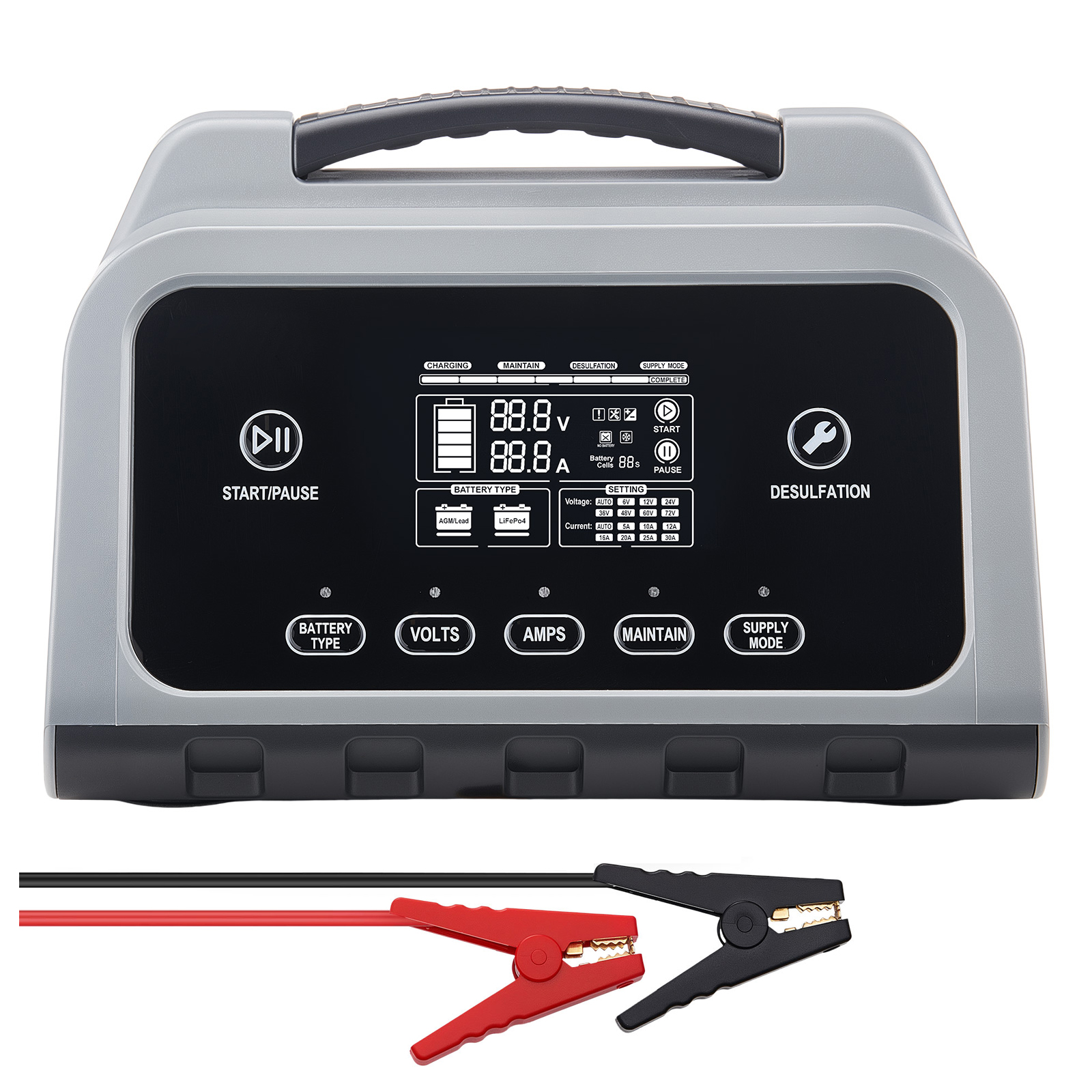 SucceBuy スマートバッテリー充電器 12A/16A/20A/25A LCD ディスプレイ付きトリクル充電メンテナー脱硫装置、車、ボート、オートバイ用