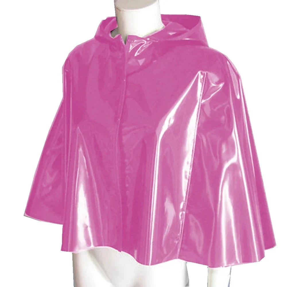 女性のセクシーなフード付きケープボタンポンチョジャケットバットスリーブ光沢のある PVC レザーユニセックスルースコスプレ衣装コートケープ S-7XL