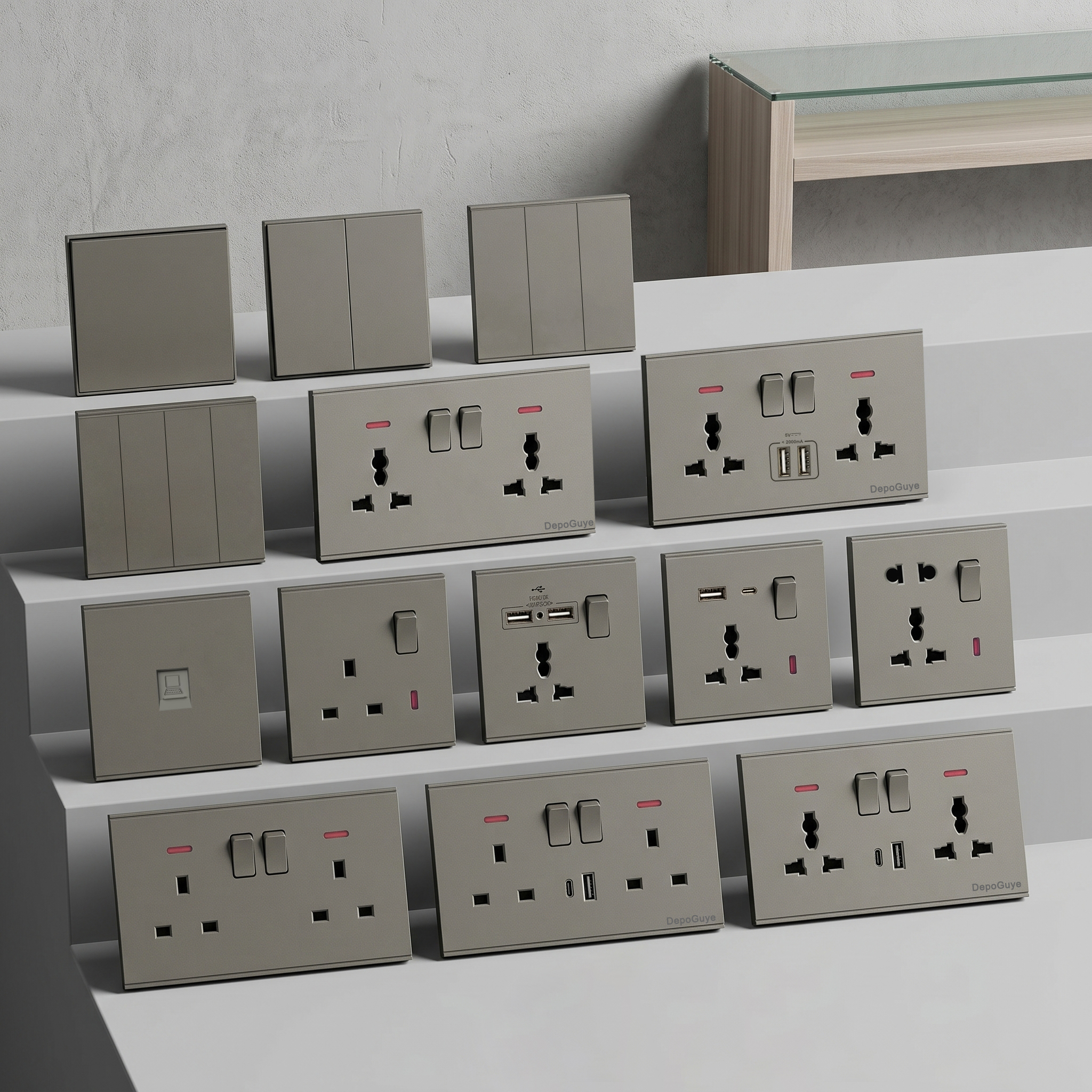 UK 13A USB Type-c 18W 急速充電壁電源ソケットプラグ、ユニバーサルウォールライトスイッチパネルデュアル USB コンセント
