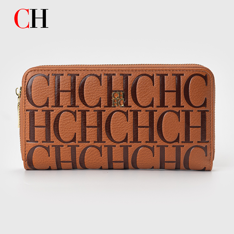 CH デザイナー長財布 女性用 エンボス加工 ジップアラウンド財布 マルチカードスロット 大容量クラッチ 毎日の通勤に最適