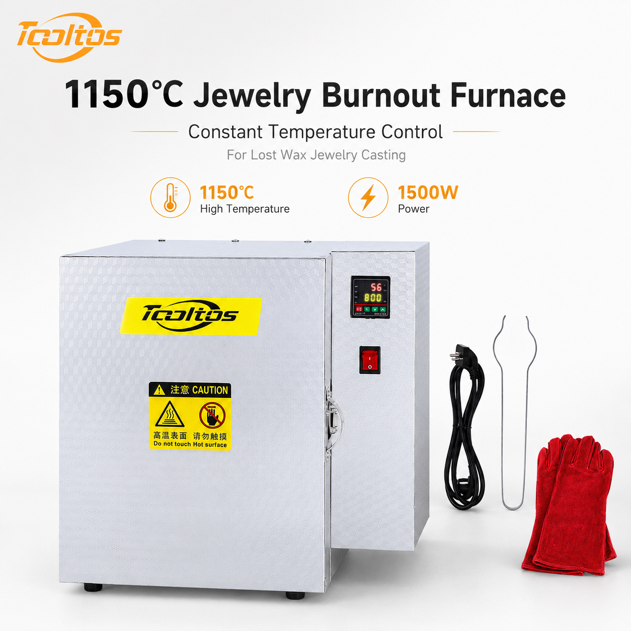 TOOLTOS 1150°C 1500W ジュエリーバーンアウト炉、ロストワックス鋳造用の一定温度制御鋳造窯付き