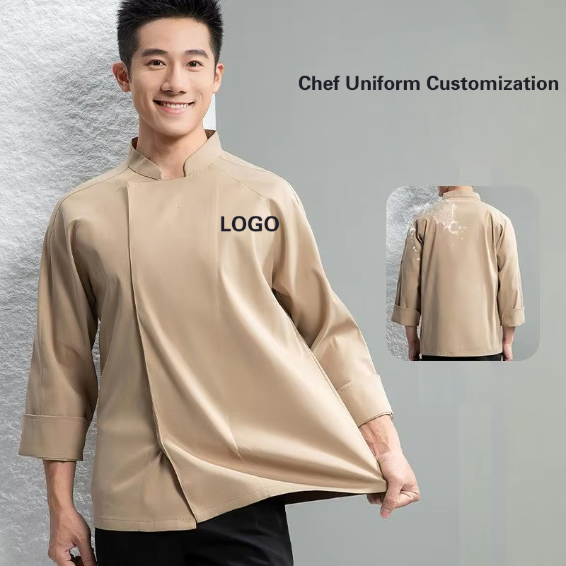 弾性防水シェフ制服長袖秋冬ホテルレストラン作業服ジャケットパーソナライズされたカスタムロゴ刺繍
