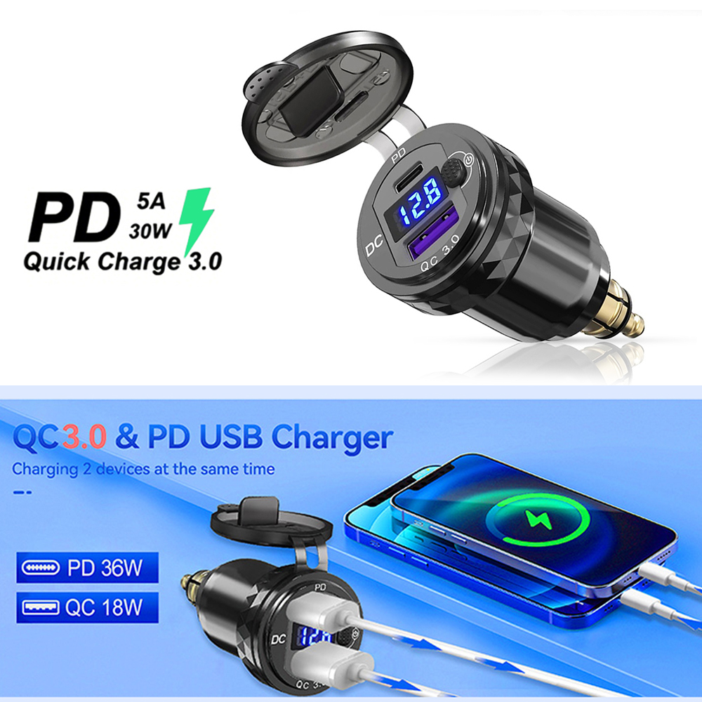 For Triumph Tiger 900 For BMW R1250GS R1300GS Motorcycle 36W PD3.0 QC3.0 USB Type C PD Fast Charger Power Adapter Hella DIN Plug