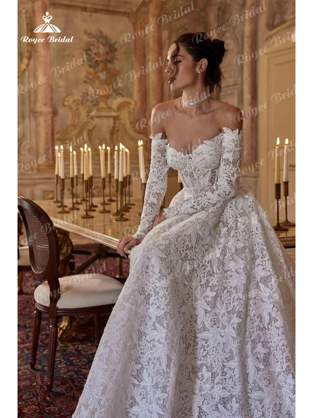 Roycebridal ヴィンテージフルレース A ラインのウェディングドレス恋人チャペルトレインブライダルドレス Vestido デ novia boda 2026 カスタマイズ