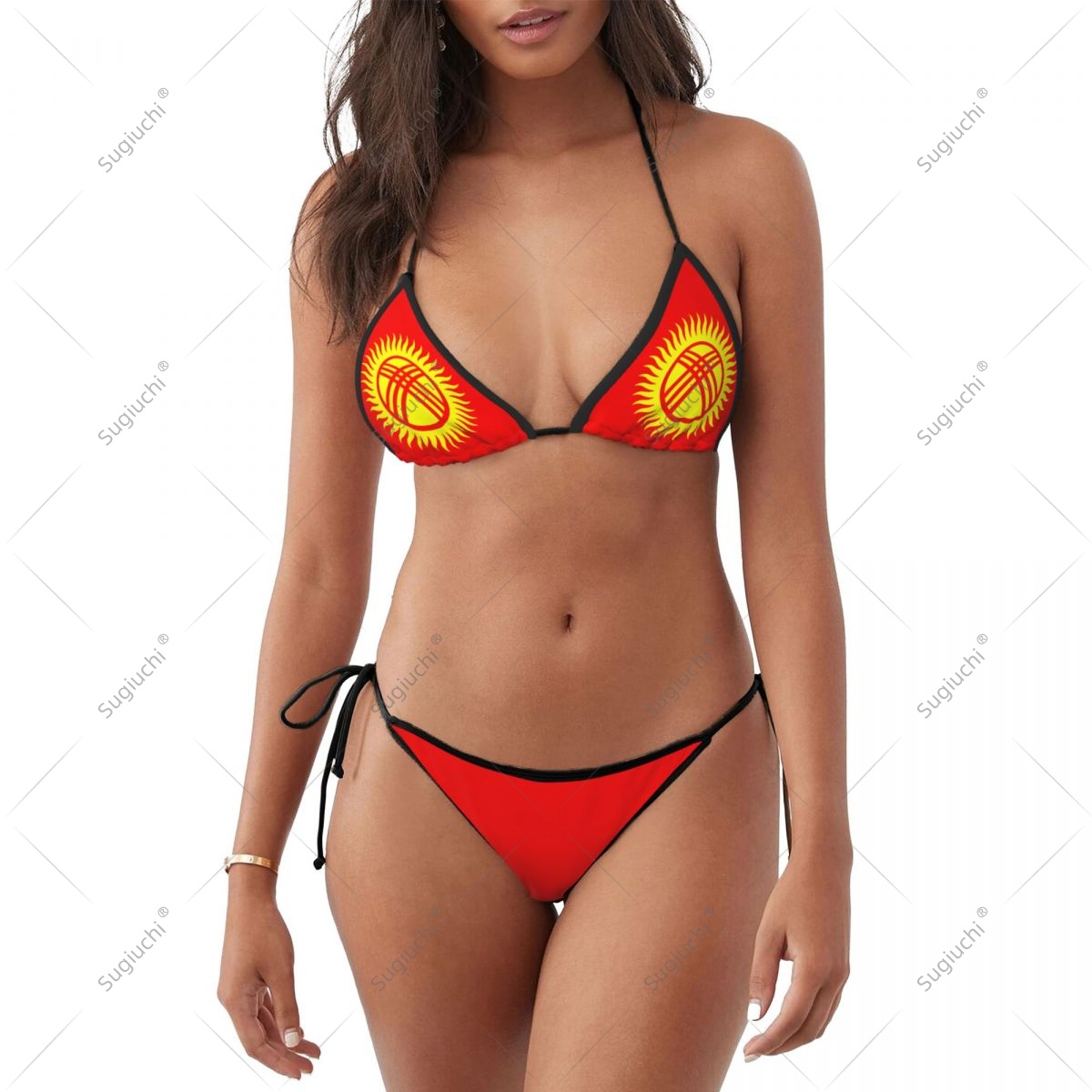 女性ガールズビキニキルギス旗水着セット 3 点ビーチウェア水泳入浴ビーチパーティースーツセクシーな Mujer
