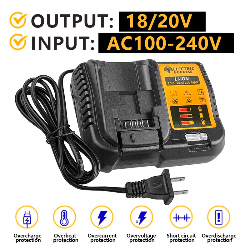 電気女神リチウム電池充電器 LED ディスプレイ 10.8V 14.4V 20V バッテリー充電器 Dewalt 20V バッテリーピン