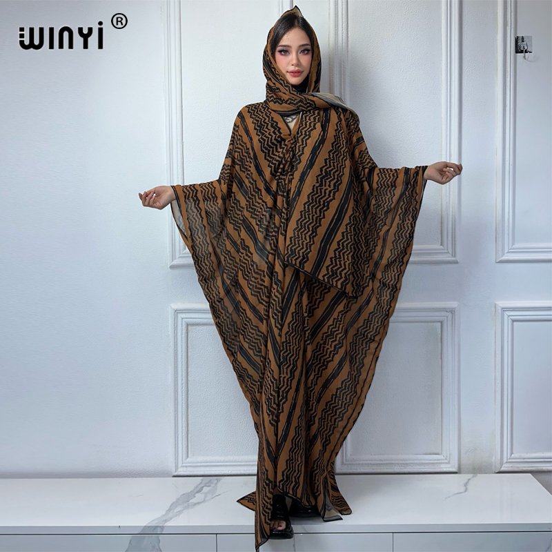 WINYI ファッションドレスシフォン v ネックスカーフロングファムアバヤドバイ高級秋パーティーエレガントなドレスイスラム教徒の女性の服