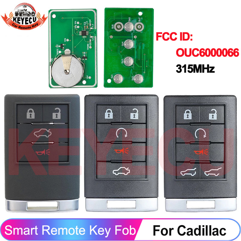 KEYECU 4/5/6 ボタン FCC ID: OUC6000066 キャデラック エスカレード ESV EXT 2007-2014 CTS DTS キーレス Go リモート Fob 315MHz SUV キー