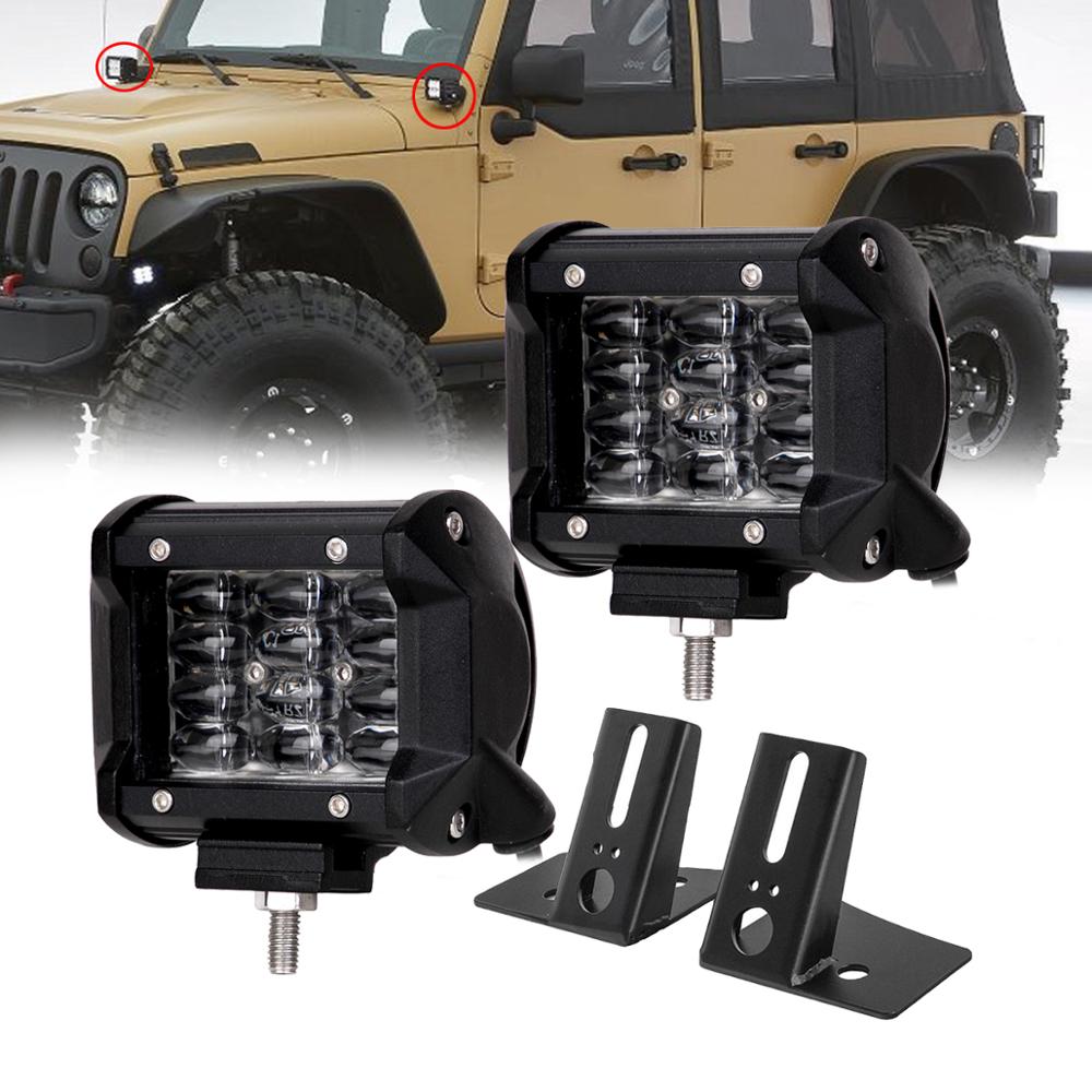 4インチ LED ワークライト オフロード ドライビング インジケーター ランプ 12V 24V A ピラー取付ブラケット ホルダー ジープラングラー JK 2007-2017用