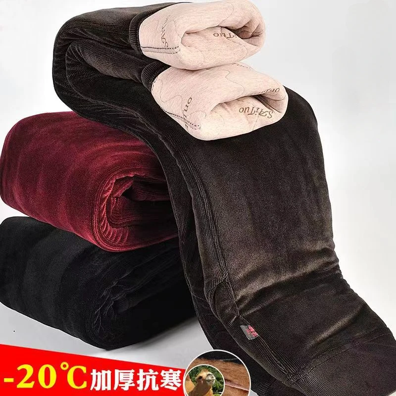 冬のレギンス女性ゴールドベルベット固体厚いハイウエストパンツルーズアウター弾性サーマルフリースレトロペンシルパンツ