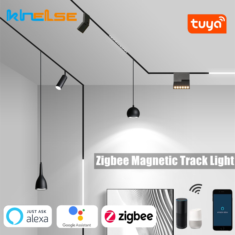 Zigbee スマート磁気トラックランプ DC48V Tuya WiFi 調光可能な LED ペンダントライトスマートスピーカー音声制御レール投光器