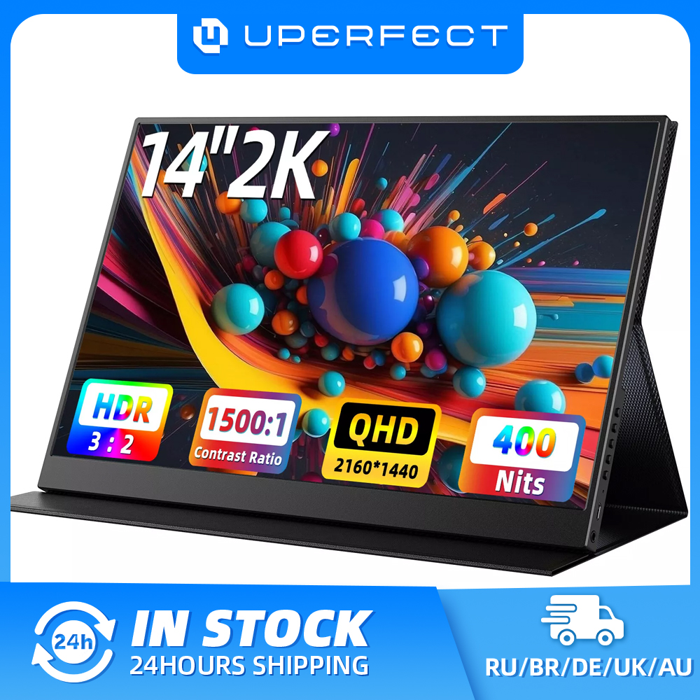 完璧な 14 インチ 2K ポータブルモニター 2160*1440 QHD 外部ディスプレイ デュアルスピーカー付き HDR FreeSync セカンドスクリーン ラップトップ PC 用