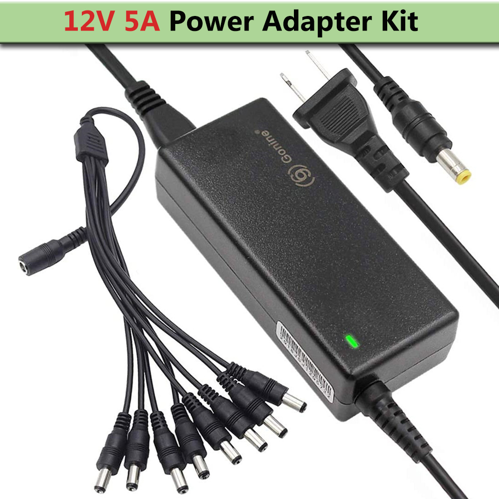 60W 12V 5A 電源アダプタ AC - DC スイッチング電源 8 ウェイ電源スプリッタケーブル付き CCTV カメラ DVR RGB LED ストリップライト用