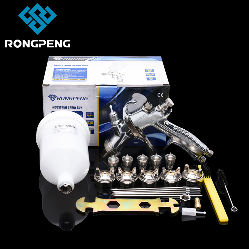 RONGPENG LVLP R500 スプレーガン 車の塗装用スプレーガン 1.3/1.4/1.5/1.7/2.0 ミリメートルエアガンエアブラシスプレー車用クリーニングキット付き