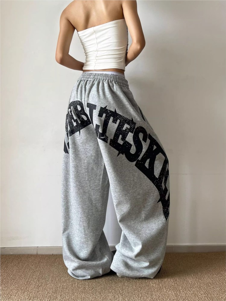 Kpop レトロワイドレッグパンツ女性ヒップホップジャズダンスハイウエストルーズストレートレッグワイドレッグ巾着スポーツファッションズボン