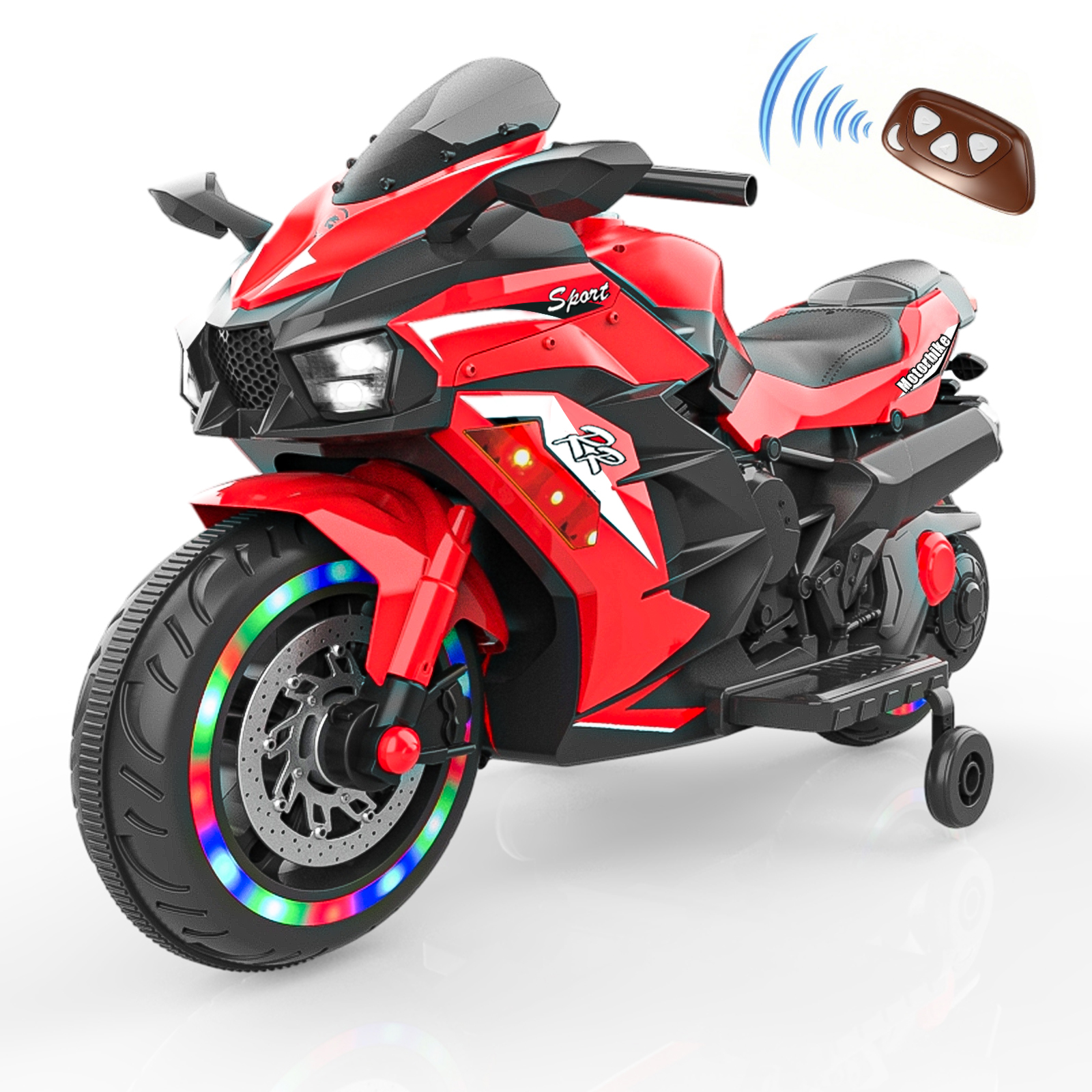 2輪12V電動ミニバイク子供用オートバイ、子供用バッテリー駆動ダートバイク、リモコン付き、Bluetooth、MP3、年齢3歳の子供用バイク、PUシート、耐荷重最大110ポンド、トップSp