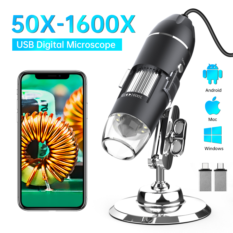 Hayve 1600X USB 顕微鏡 1080P HD はんだ付け顕微鏡 8LED 付き Android、Mac、Windows と互換性あり (X4)