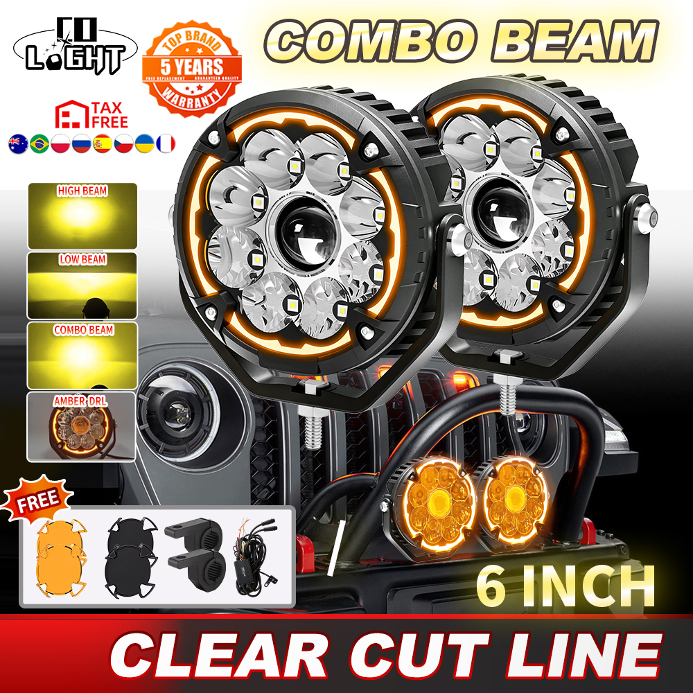 CO LIGHT 6 インチオートバイ外部フォグライトヘッドライトカットラインイエロー DRL ストロボ LED ドライビングライトオフロード用 12V 24V