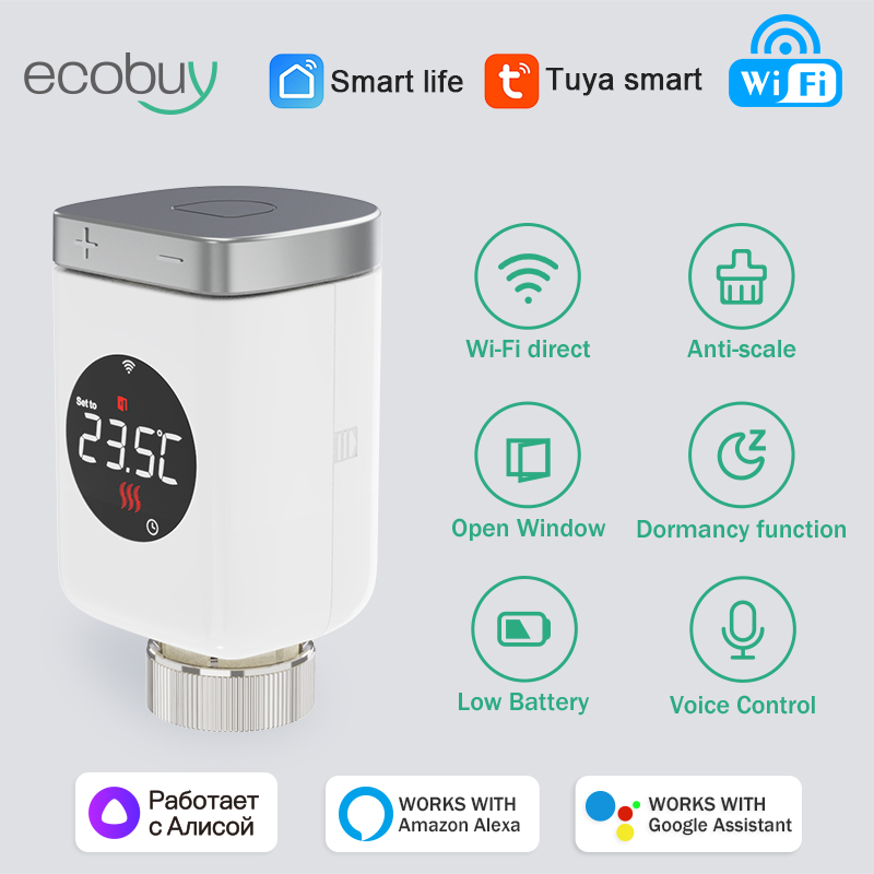 Tuya スマート Wifi サーモスタットヘッドラジエーターバルブアクチュエーター加熱温度コントローラースマートライフ Alexa Google ホームアリス