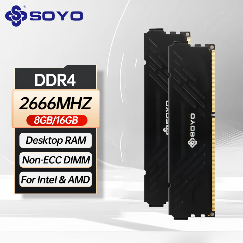 SOYO 高速 DDR4 2666MHz 8GB 16GB デスクトップ PC RAM モジュール、PC4-21300 1.2V CL20 288ピン 非ECC アンバッファード DIMM (Intel AMD対応)