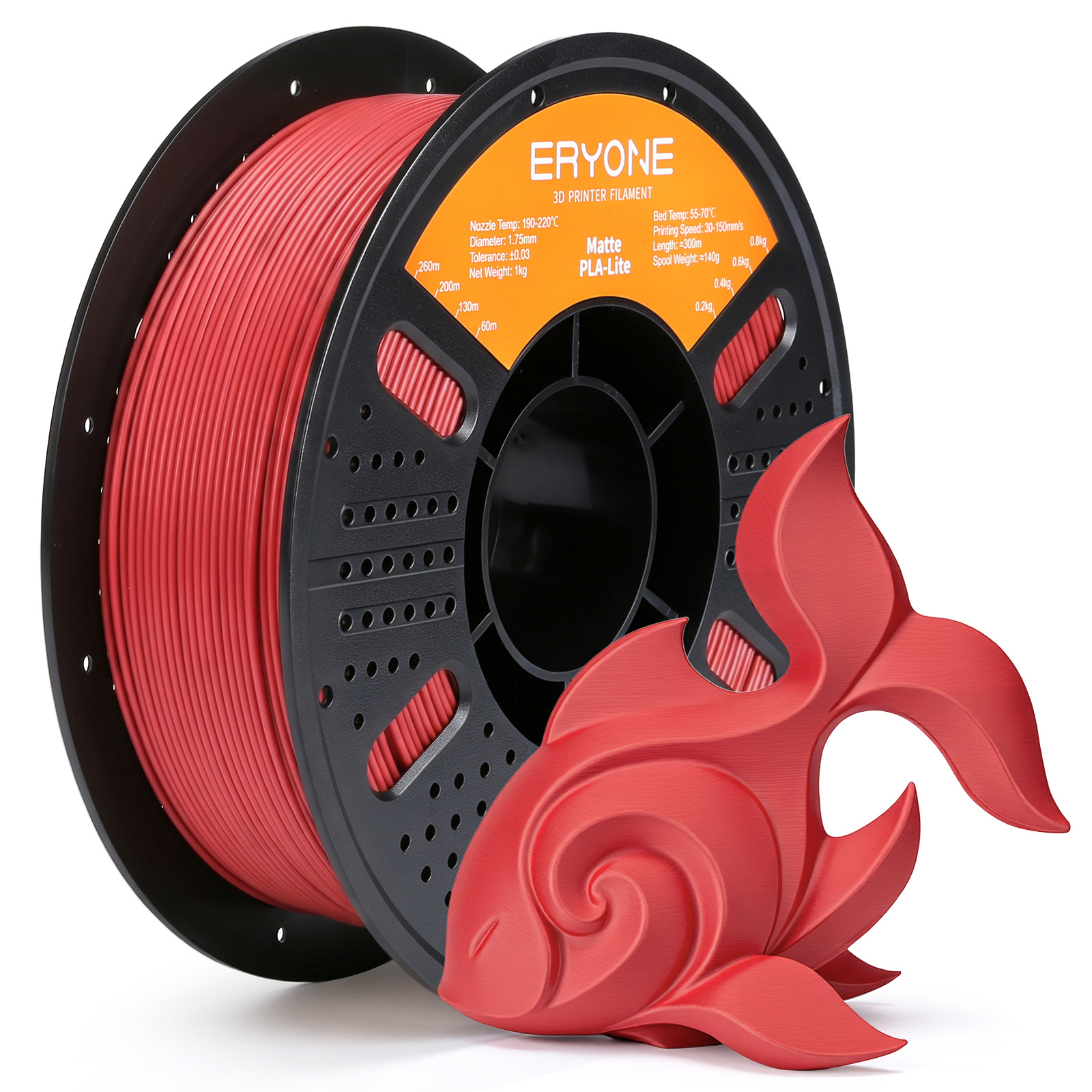 ERYONE 1KG PLA-Lite マットフィラメント 1.75mm、軽量 3D プリンターフィラメント、滑らかなマット仕上げ、レイヤーラインなし、1kg スプール