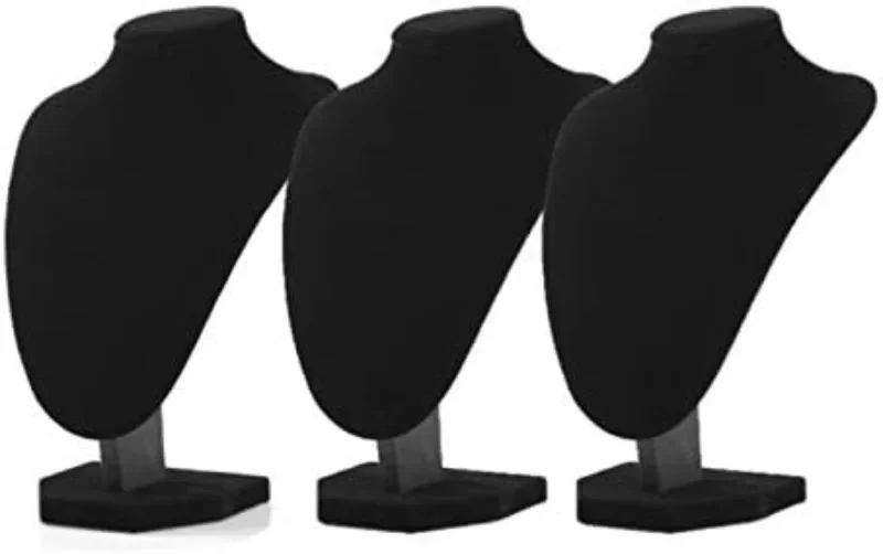 3 個ブラックベルベットジュエリーショースタンド中型マネキンバストネックレスホルダーチェーンディスプレイホーム組織用