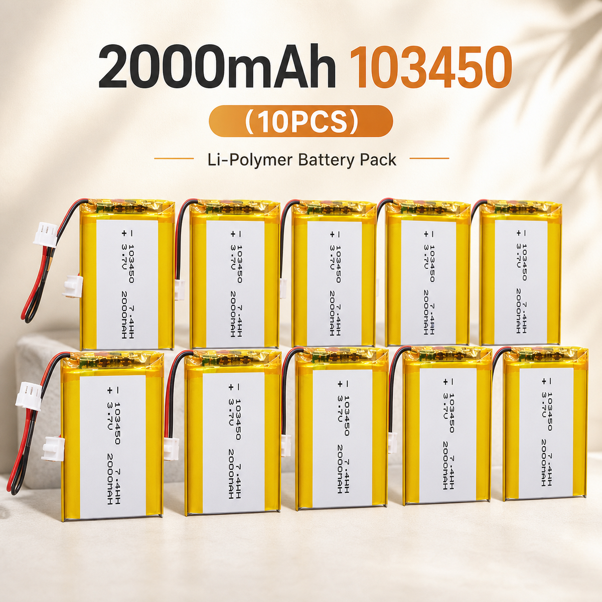 LiPo バッテリー 103450 3.7V 2000mAh JST PH 2.0mm 2Pin プラグ付き充電式リチウム電池 GPS カメラ MP5 Bluetooth ヘッドセット用