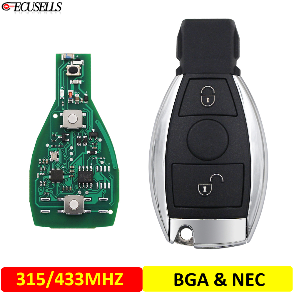 Ecusells 2 ボタンスマートリモートカーキー 315Mhz 433Mhz NEC BGA スタイル AES G CLK SLK ML クラス 2000 ノーカットブレード用