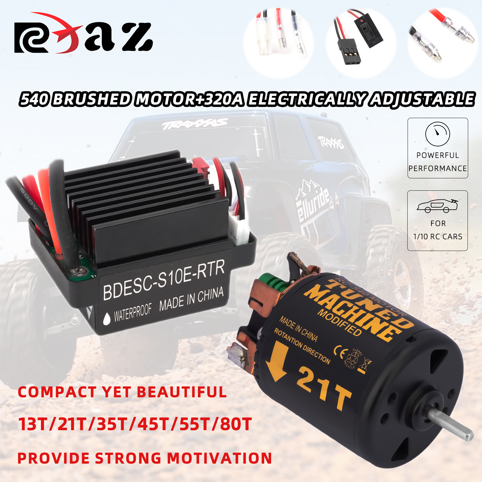 RCXAZ 防水ブラシ付きキット 540 ブラシ付きモーター 320A ブラシ付き ESC、1/10 RC カークローラーボート DIY 用