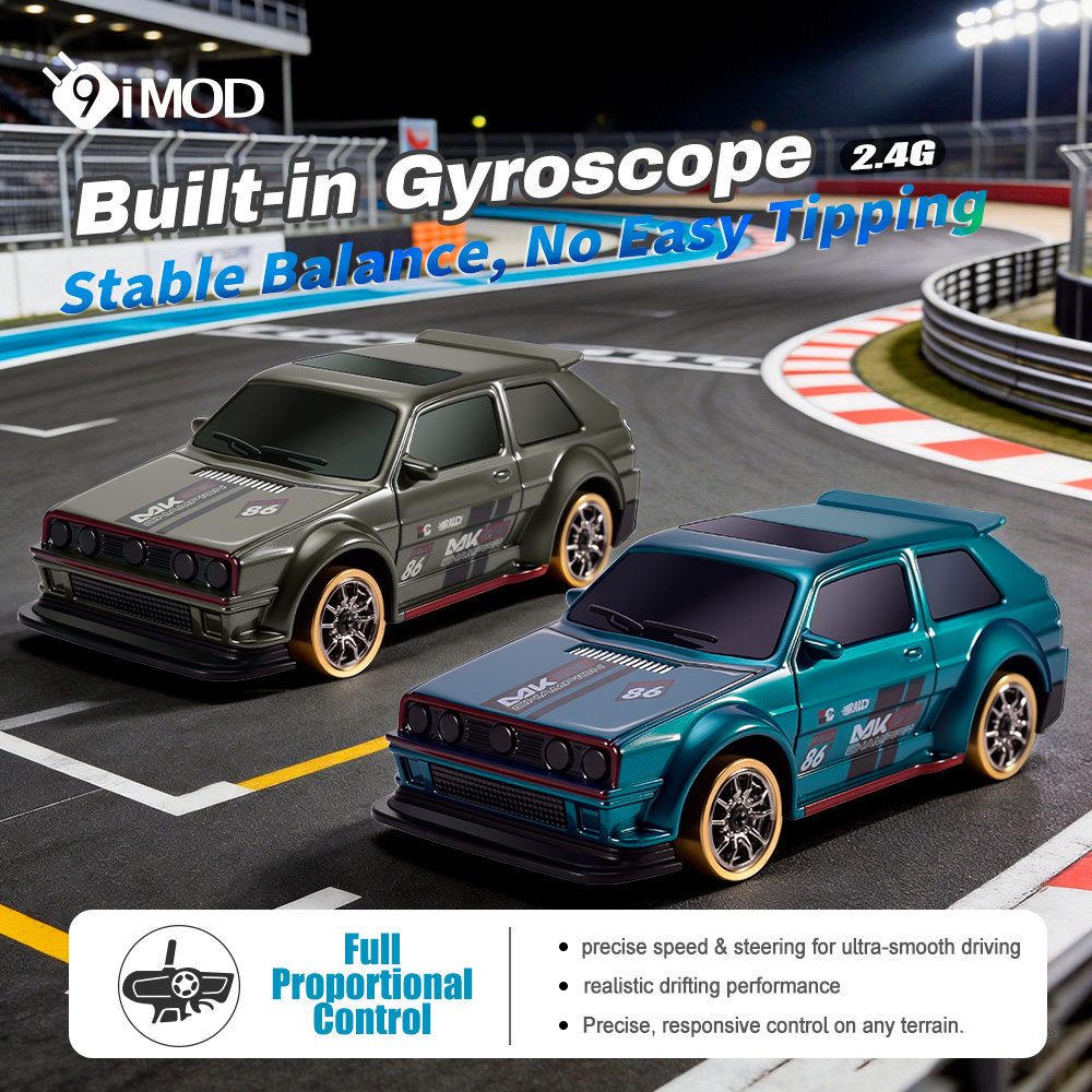 9IMOD 1/64 2.4G 4WD RC ドリフトカー フル比例ジャイロ スタビライザー LED ライト磁気充電デュアルスピード