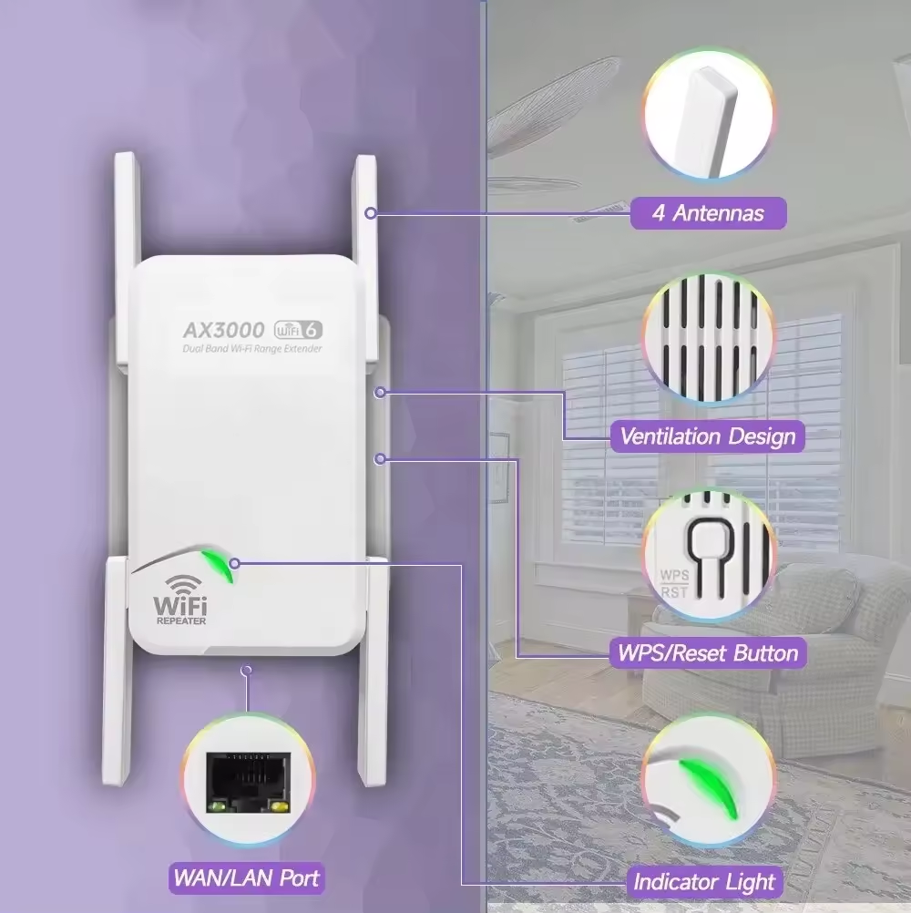 5G WiFi リピーター Wi Fi アンプ信号 Wi-Fi エクステンダー デュアル バンド ネットワーク 3000Mbps 5 Ghz 長距離リピーター