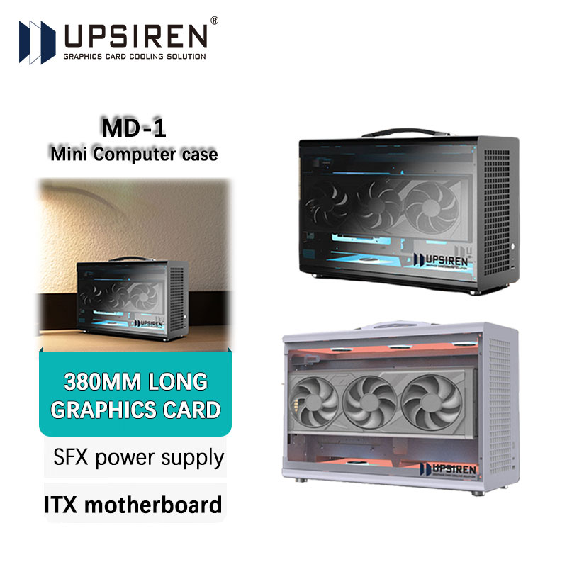 UPSIREN MD-1 ITX コンピュータケース、サポート SFX 電源/ITX マザーボード/グラフィックスカード（L） ≤380mm/側面透明ポータブルケース