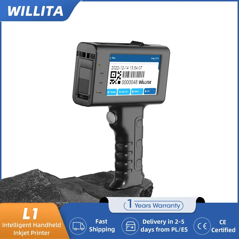 WILLITA L1 ハンドヘルドインクジェットプリンタ 12.7 ミリメートルポータブルマーキングマシン QR バーバッチコード日付番号ロゴ有効期限ラベル EU 在庫