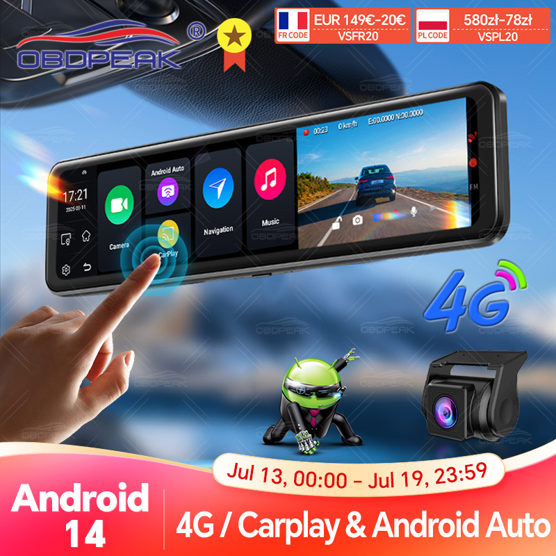 D90 11.26 "4G 64G 4G Android 14 AI スクリーン GPS ナビゲーション Carplay Android AUTO デュアルレンズダッシュカムバックミラービデオレコーダー