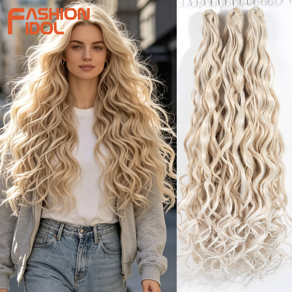 ファッションアイドル 24 インチ/300 グラムユーフォリアカールヘア合成ディープウェーブアンジェリーナヘア三つ編みヘアエクステンションオンブルブロンドかぎ針編みヘア