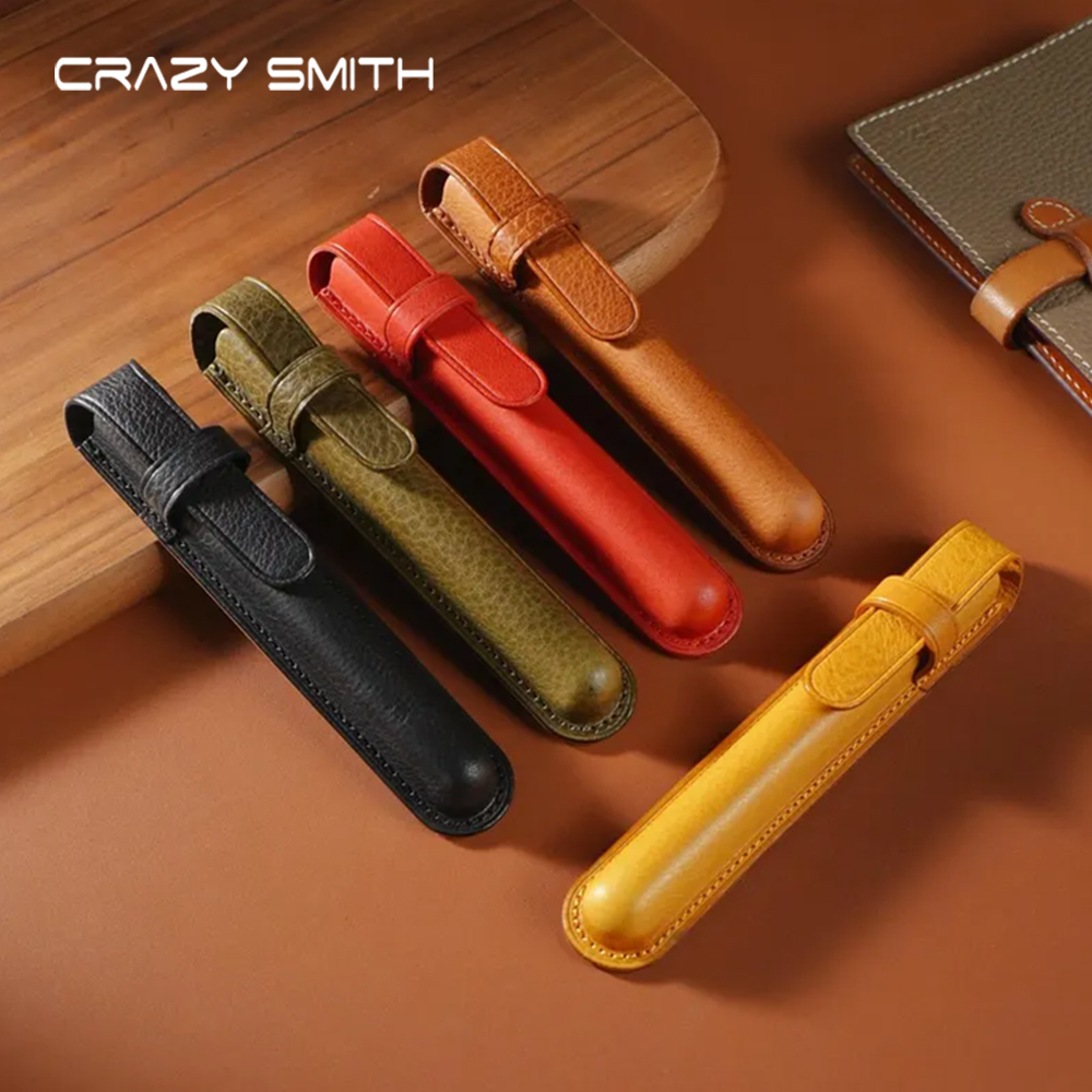 CRAZYSMITH レザーペンケース手作りペンホルダー保護カバースリーバー革牛革万年筆スリーブ用ペンアクセサリー