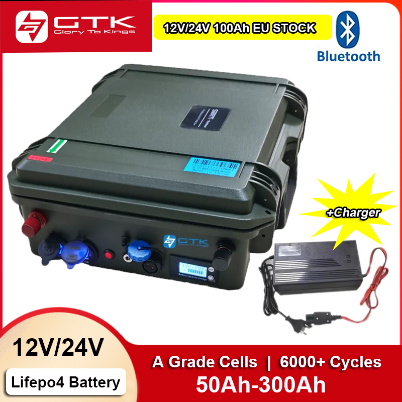 Gtk 4S 12.8V 12V 8S 25.6V 24V 100Ah 200Ah LiFePO4 リチウムイオンバッテリーパック 100A 200A Bluetooth BMS マリントローリングボート用