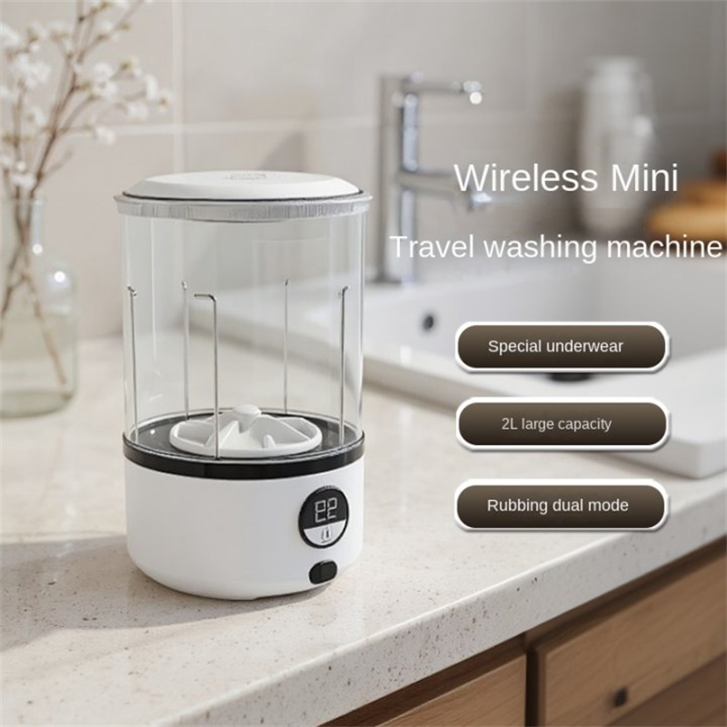 ホワイト 2L ミニ洗濯機、2000Mah、全自動ポータブルタービン LED 洗濯カップ、子供服、下着、パンティー、靴下用のコンパクト