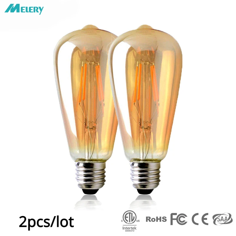 Melery LED 電球 ST64 E26 110V/E27 220V 360 度広角 4W ウォームホワイト 2700K アンティーク ヴィンテージスタイル エネルギークラス 2 パック