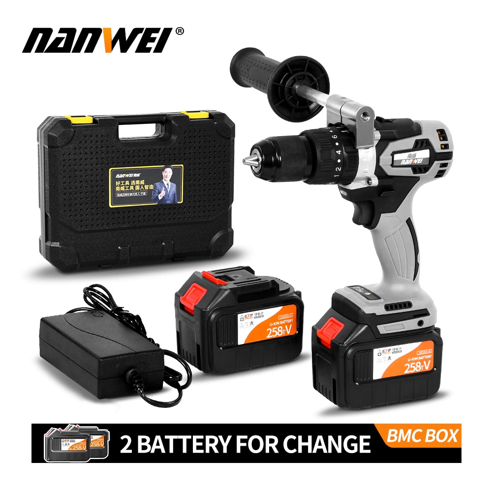 NANWEI 21V 13 ミリメートル 200Nm コードレスドリル工業用グレードのブラシレスインパクトドリル 1/2 "金属自動ロックチャックアイスドリル釣り