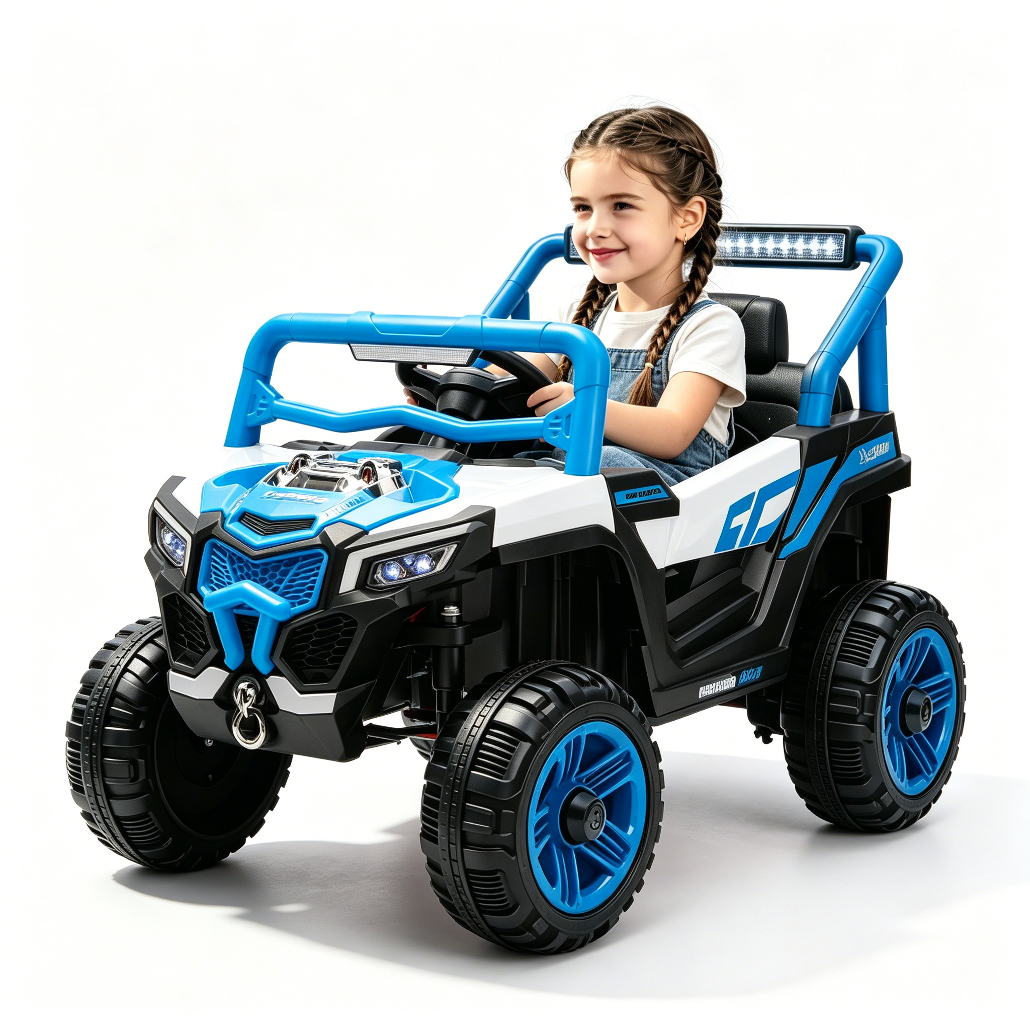 12V Kids Electric UTV Ride On Car With 2.4G Parental Remote Control, Slow Start & Swing Function, Anti Slip Wheels Front Shock Absorber, LED Headlights, Built-in Music Player, Rechargeable Battery, To