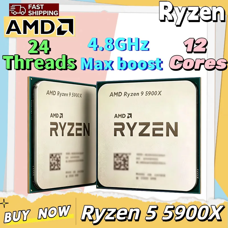 AMD Ryzen 9 5900X Loose Desktop CPU 12-Core 24-Thread L2 L3 Cache Socket AM4 Unlocked Gaming Processor Without Retail Package