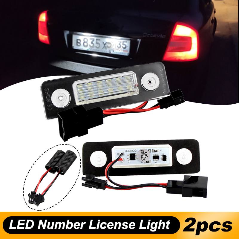 2 個ホワイト Canbus エラーフリー VW シュコダオクタヴィア 2 1Z 2008 〜ルームスター 5J 2006-2010 車 LED ナンバーライセンスプレートライト