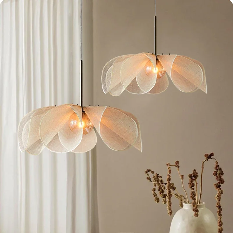 Vintage Fabric Pendant Light Wabi Sabi Chandelier for Living Room Restaurant Hotel Mood Light Home Decor Indoor Hanging Lamp