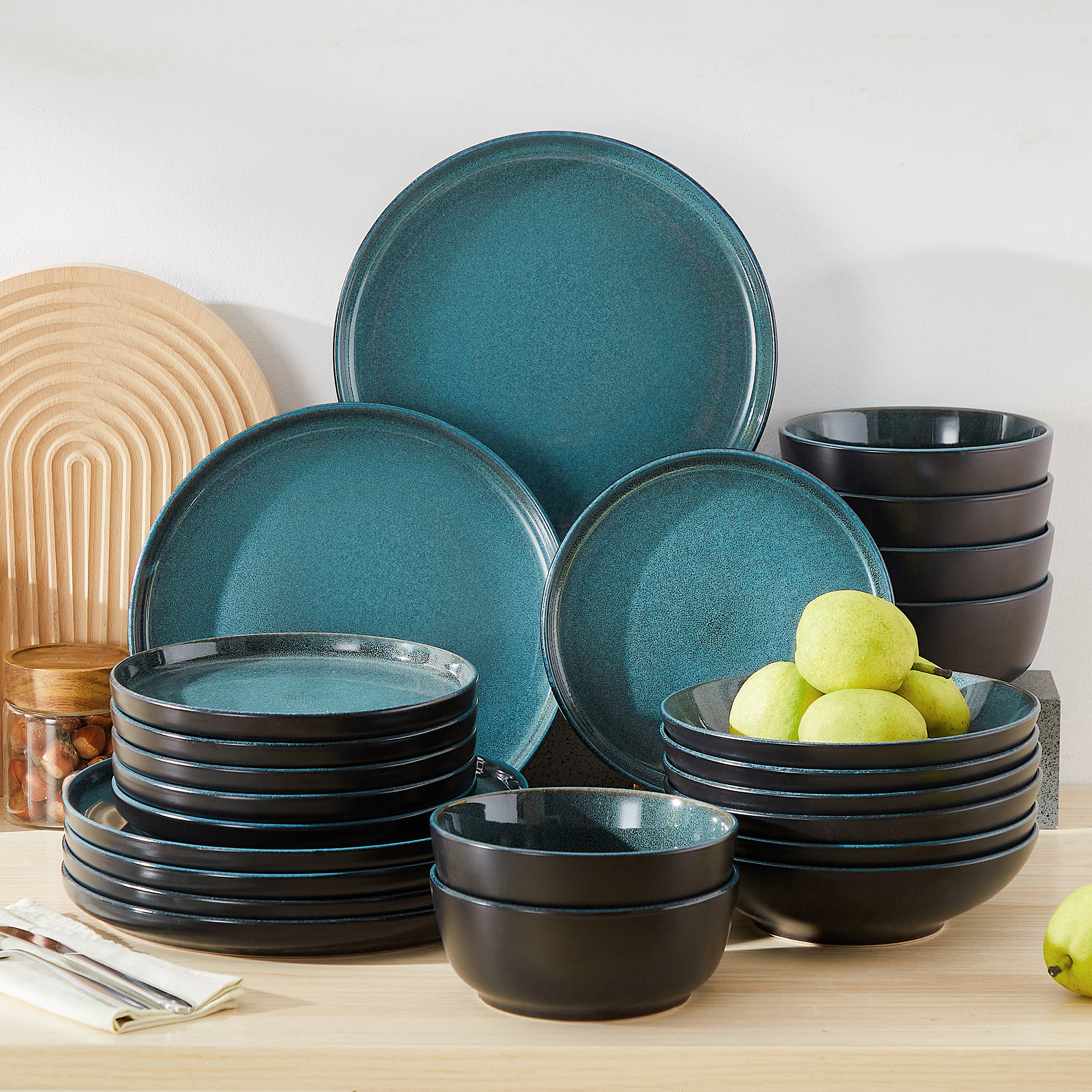 vancasso 18/24 ピース PLAYB セラミックプレートセット 反応性釉薬陶器食器セット 6 個のディナープレート/デザート/シリアルボウル付き