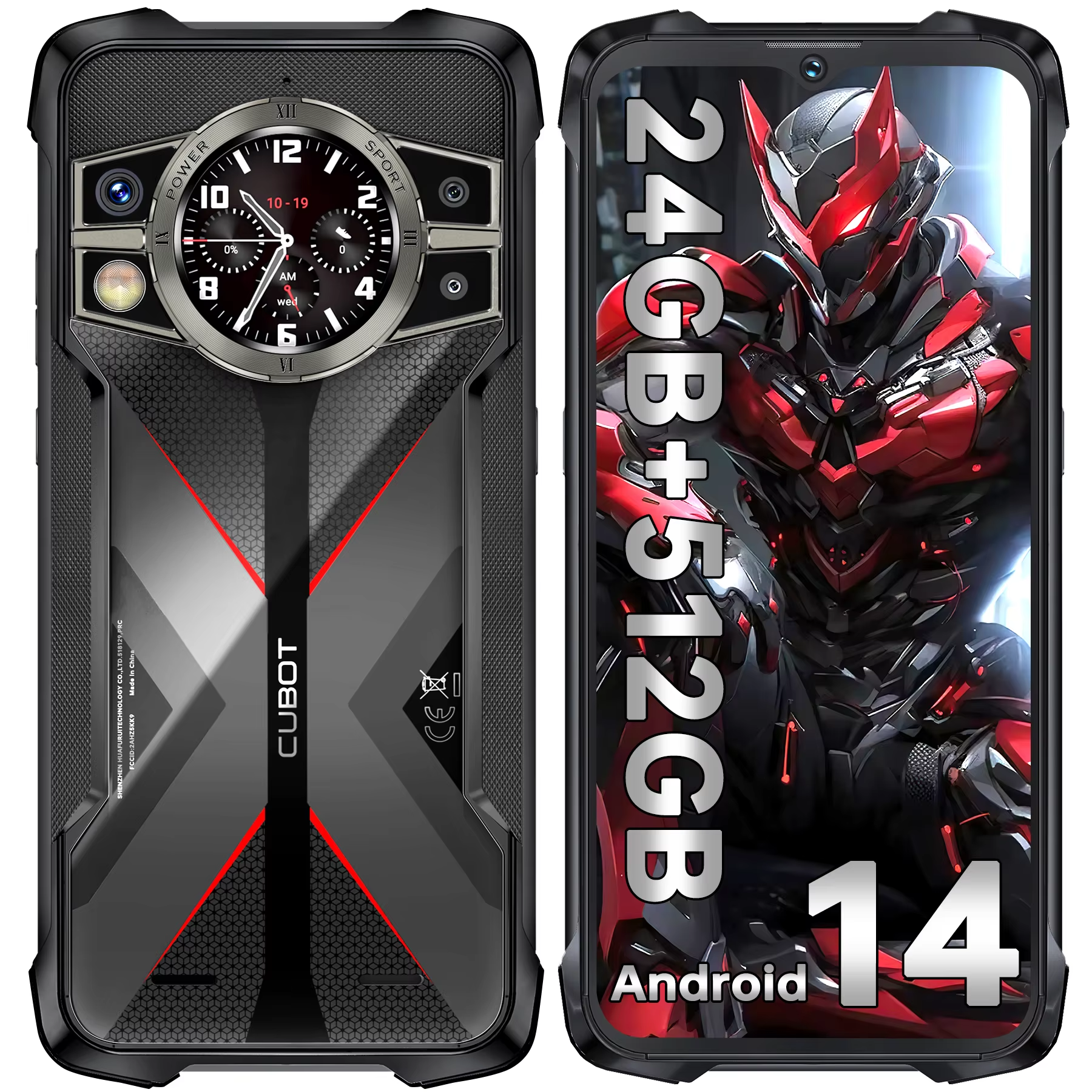 CUBOT KingKong 9、Android 14、24GB 512GB/1TB、10600mAh/33W、100MP 24MPナイトビジョン、6.58インチFHD 1.35インチミニスクリーン、4GデュアルSIM/NFC/IP68